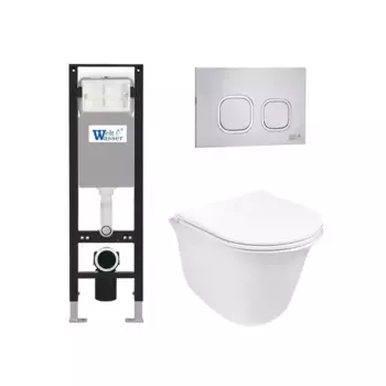 Комплект унитаза WeltWasser Telbach 004 с инсталляцией AMBERG 350 белый, с сиденьем микролифт и клавишей смыва AMBERG RD-MT CR хром матовый