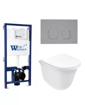 Комплект унитаза WeltWasser Telbach 004 с инсталляцией BAMBERG 525 белый, с сиденьем микролифт и клавишей смыва BAMBERG CR хром