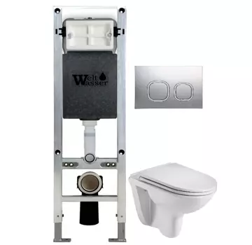 Комплект унитаза WeltWasser Baarbach 004 с инсталляцией AMBERG 350 ST белый, с сиденьем микролифт и клавишей смыва AMBERG RD-MT CR хром матовый