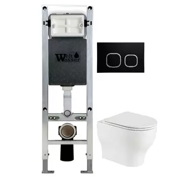 Комплект унитаза WeltWasser Erlenbach 004 с инсталляцией AMBERG 350 ST белый, и клавишей смыва AMBERG RD-BL черный матовый