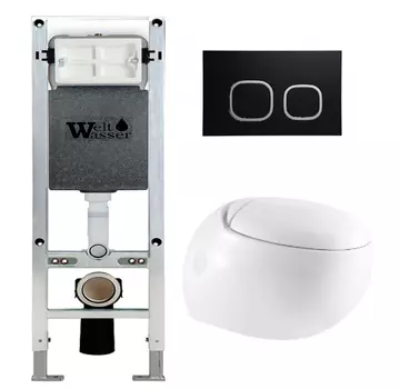 Комплект унитаза WeltWasser Jeckenbach 004 с инсталляцией AMBERG 350 ST белый, с сиденьем микролифт и клавишей смыва AMBERG RD-BL черный матовый