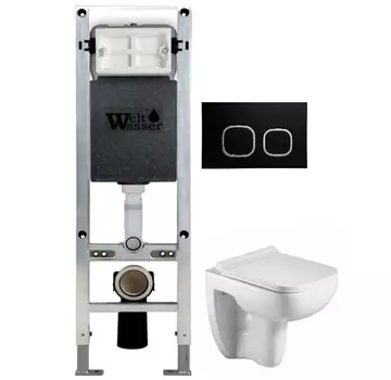 Комплект унитаза WeltWasser Kehlbach 004 с инсталляцией AMBERG 350 ST белый, с сиденьем микролифт и клавишей смыва AMBERG RD-BL черный матовый