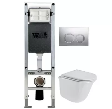 Комплект унитаза WeltWasser Telbach 004 с инсталляцией AMBERG 350 ST белый, с сиденьем микролифт и клавишей смыва AMBERG RD-MT CR хром матовый