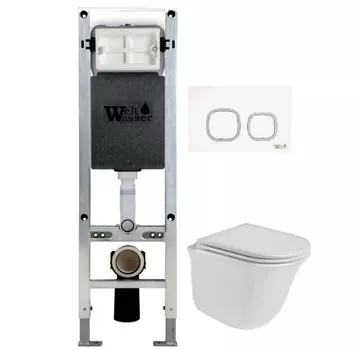 Комплект унитаза WeltWasser Telbach 004 с инсталляцией AMBERG 350 ST белый, с сиденьем микролифт и клавишей смыва AMBERG RD-WT белый