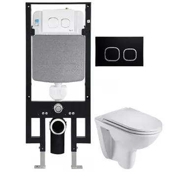 Комплект унитаза WeltWasser Baarbach 004 с инсталляцией AMBERG 497 белый, с сиденьем микролифт и клавишей смыва AMBERG RD-BL черный матовый