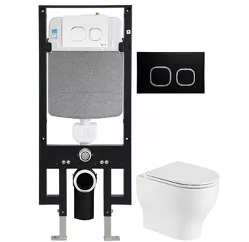 Комплект унитаза WeltWasser Erlenbach 004 с инсталляцией AMBERG 497 белый, и клавишей смыва AMBERG RD-BL черный матовый