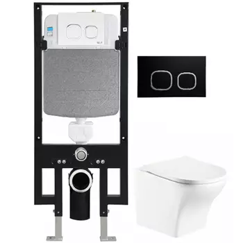 Комплект унитаза WeltWasser Odenbach 004 с инсталляцией AMBERG 497 белый, с сиденьем микролифт и клавишей смыва AMBERG RD-BL черный матовый