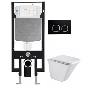 Комплект унитаза WeltWasser Rotbach 004 с инсталляцией AMBERG 497 белый, с сиденьем микролифт и клавишей смыва AMBERG RD-BL черный матовый