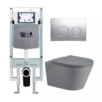 Комплект унитаза WeltWasser Salzbach 041 c инсталляцией AMBERG 497 серый матовый, с сиденьем микролифт и клавишей смыва AMBERG RD-CR хром