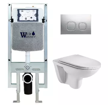Комплект унитаза WeltWasser Baarbach 004 с инсталляцией AMBERG 497 ST белый, с сиденьем микролифт и клавишей смыва AMBERG RD-MT CR хром матовый