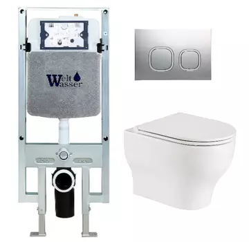 Комплект унитаза WeltWasser Erlenbach 004 с инсталляцией AMBERG 497 ST белый, и клавишей смыва AMBERG RD-MT CR хром матовый