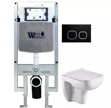 Комплект унитаза WeltWasser Kehlbach 004 с инсталляцией AMBERG 497 ST белый, с сиденьем микролифт и клавишей смыва AMBERG RD-BL черный матовый