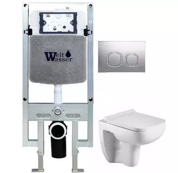 Комплект унитаза WeltWasser Kehlbach 004 с инсталляцией AMBERG 497 ST белый, с сиденьем микролифт и клавишей смыва AMBERG RD-CR хром