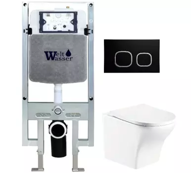 Комплект унитаза WeltWasser Odenbach 004 с инсталляцией AMBERG 497 ST белый, с сиденьем микролифт и клавишей смыва AMBERG RD-BL черный матовый