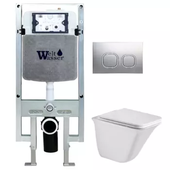 Комплект унитаза WeltWasser Rotbach 004 с инсталляцией AMBERG 497 ST белый, с сиденьем микролифт и клавишей смыва AMBERG RD-MT CR хром матовый