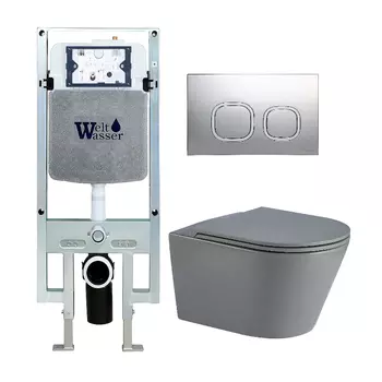 Комплект унитаза WeltWasser Salzbach 041 c инсталляцией AMBERG 497 ST серый матовый, с сиденьем микролифт и клавишей смыва AMBERG RD-CR хром