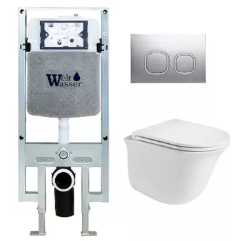 Комплект унитаза WeltWasser Telbach 004 с инсталляцией AMBERG 497 белый, с сиденьем микролифт и клавишей смыва AMBERG RD-MT CR хром матовый