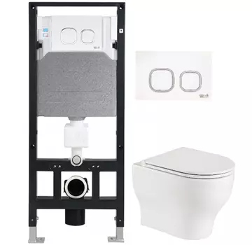 Комплект унитаза WeltWasser Erlenbach 004 с инсталляцией AMBERG 506 белый, с сиденьем микролифт и клавишей смыва AMBERG RD-WT белый