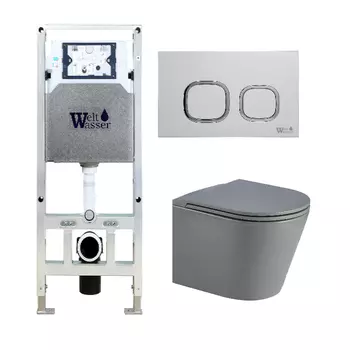 Комплект унитаза WeltWasser Salzbach 041 c инсталляцией AMBERG 506 серый матовый, с сиденьем микролифт и клавишей смыва AMBERG RD-WT белый