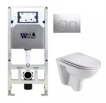 Комплект унитаза WeltWasser Baarbach 004 с инсталляцией AMBERG 506 ST белый, с сиденьем микролифт и клавишей смыва AMBERG RD-CR хром