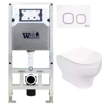 Комплект унитаза WeltWasser Erlenbach 004 с инсталляцией AMBERG 506 ST белый, с сиденьем микролифт и клавишей смыва AMBERG RD-WT белый