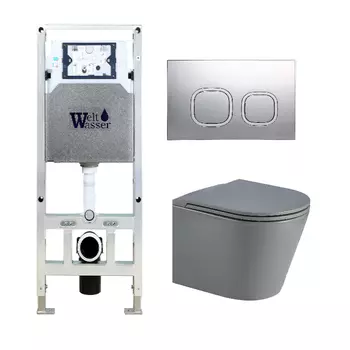 Комплект унитаза WeltWasser Salzbach 041 c инсталляцией AMBERG 506 ST серый матовый, с сиденьем микролифт и клавишей смыва AMBERG RD-CR хром