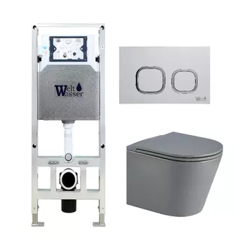 Комплект унитаза WeltWasser Salzbach 041 c инсталляцией AMBERG 506 ST серый матовый, с сиденьем микролифт и клавишей смыва AMBERG RD-WT белый