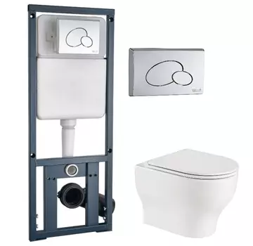 Комплект унитаза WeltWasser Erlenbach 004 с инсталляцией MARBERG 410 белый, с сиденьем микролифт и клавишей смыва MAR410 RD хром