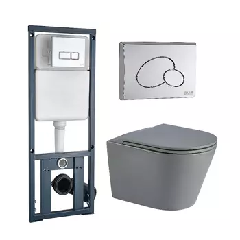 Комплект унитаза WeltWasser Salzbach 041 c инсталляцией MARBERG 410 серый матовый, с сиденьем микролифт и клавишей смыва MAR 410 RD хром