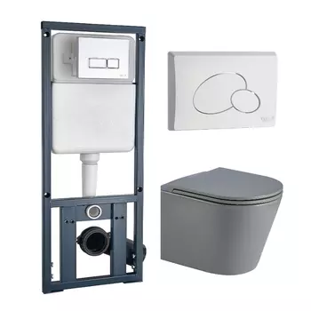 Комплект унитаза WeltWasser Salzbach 041 c инсталляцией MARBERG 410 серый матовый, с сиденьем микролифт и клавишей смыва MAR 410 RD GL-WT белый