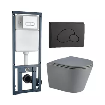 Комплект унитаза WeltWasser Salzbach 041 c инсталляцией MARBERG 410 серый матовый, с сиденьем микролифт и клавишей смыва MAR 410 RD MT-BL черный матовый