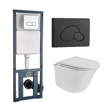 Комплект унитаза WeltWasser Telbach с инсталляцией MARBERG 410 белый, с сиденьем микролифт и клавишей смыва MAR 410 RD MT-BL черный матовый