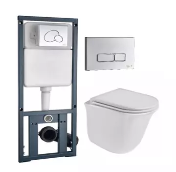 Комплект унитаза WeltWasser Telbach с инсталляцией MARBERG 410 белый, с сиденьем микролифт и клавишей смыва MAR 410 SE хром