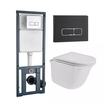 Комплект унитаза WeltWasser Telbach с инсталляцией MARBERG 410 белый, с сиденьем микролифт и клавишей смыва MAR SE MT-BL черный матовый