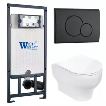 Комплект унитаза WeltWasser Erlenbach 004 с инсталляцией MARBERG 507 белый, с сиденьем микролифт и клавишей смыва MAR 507 RD MT-BL черный матовый