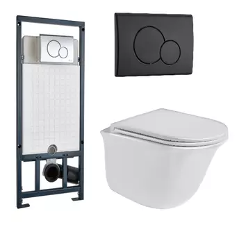 Комплект унитаза WeltWasser Telbach 004 с инсталляцией MARBERG 507 белый, с сиденьем микролифт и клавишей смыва MAR 507 RD MT-BL черный матовый