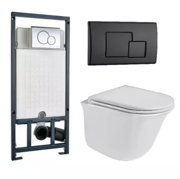 Комплект унитаза WeltWasser Telbach 004 с инсталляцией MARBERG 507 белый, с сиденьем микролифт и клавишей смыва MAR 507 SE MT-BL черный матовый