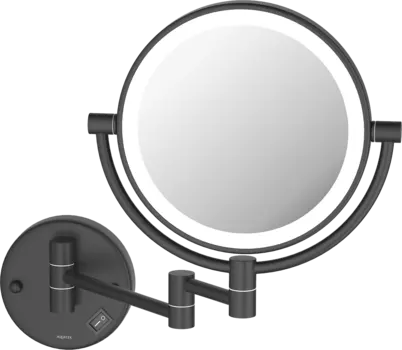 Косметическое зеркало AQUATEK AQ4912MB с подсветкой, двухстороннее, телескопическое, поворотное, черное матовое