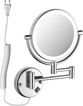 Косметическое зеркало AQUATEK AQ4915CR с подсветкой, двухстороннее, телескопическое, поворотное, хром