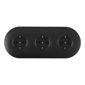 Круглая розетка тройная (трехпостовая) с/з и шторками Arte Milano SET08-3-40-1x3 black