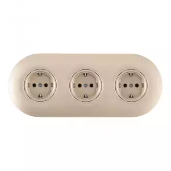 Круглая розетка тройная (трехпостовая) с/з и шторками Arte Milano SET08-3-40-1x3 shampan