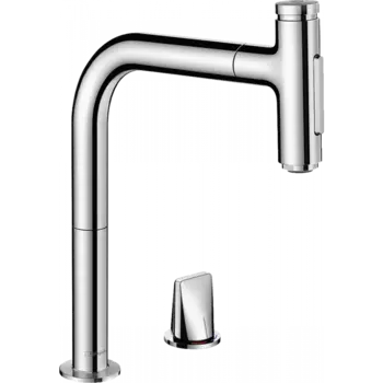 Кухонный смеситель Hansgrohe Metris Select M71 однорычажный, на 2 отверстия, с вытяжным изливом M7120-H200, хром 73819000