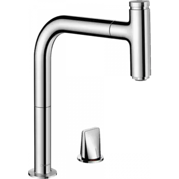 Кухонный смеситель на Hansgrohe Metris Select M71 2 отверстия, однорычажный, 200, с вытяжным изливом, 1jet, sBox, хром 73804000