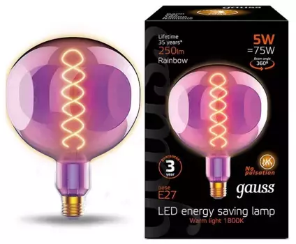 Лампа светодиодная диммируемая филаментная Gauss E27 5W 1800K розовая 1007802103