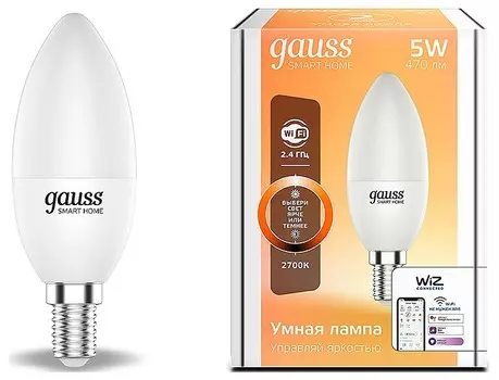 Лампа светодиодная диммируемая Gauss Smart Home E14 5W 2700K матовая 1100112