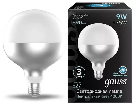 Лампа светодиодная филаментная Gauss E27 9W 4100K белая 1014802209