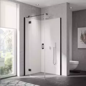 LI SNR 09020 3PK LIGA Распашная дверь с фиксир. панелью H=2000, L=900, профиль Schwarz Soft +стекло прозрачное ESG с KERMIclean (для комб.со стенкой)