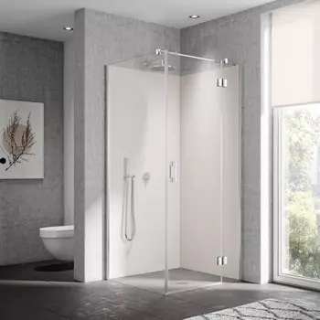 LI SNR 09020 VPK LIGA Распашная дверь с фиксированной панелью H=2000, L=900, профиль серебро/глянец+стекло прозрачное ESG с покрытием KERMIclean