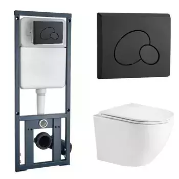 Комплект унитаза WeltWasser Merzbach 043 с инсталляцией MARBERG 410 белый, с сиденьем микролифт и клавишей смыва MAR 410 RD MT-BL черный матовый
