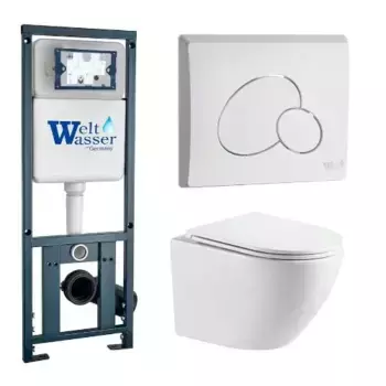 Комплект унитаза WeltWasser Merzbach 043 с инсталляцией MARBERG 410 белый, с сиденьем микролифт и клавишей смыва MAR 410 RD GL-WT белый